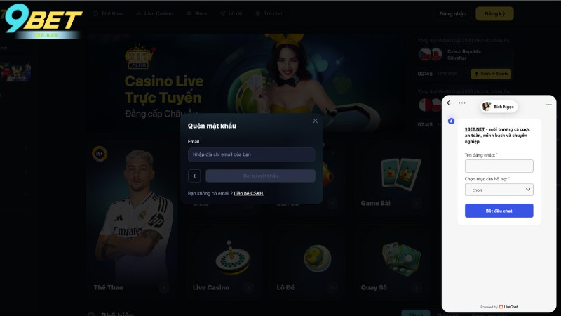 Hướng dẫn cách lấy lại mật khẩu 9BET bằng cách liên hệ hỗ trợ