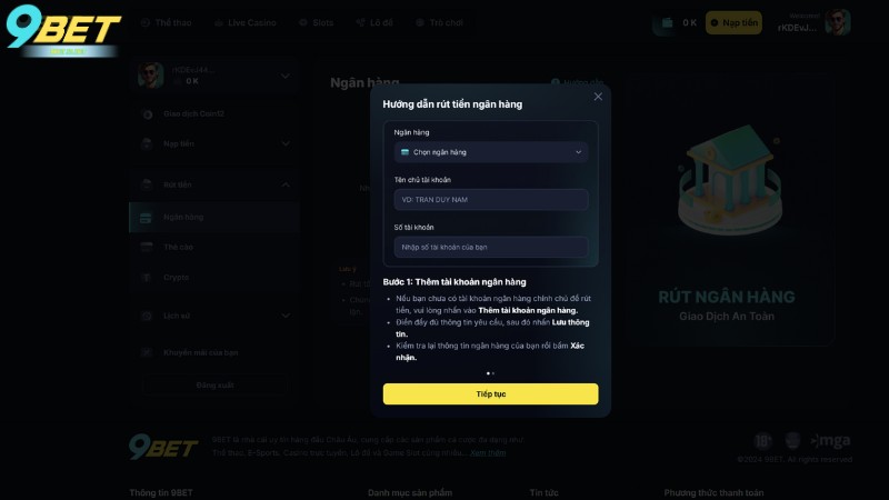 Cách rút tiền 9Bet nhanh chóng, chi tiết và an toàn thông tin