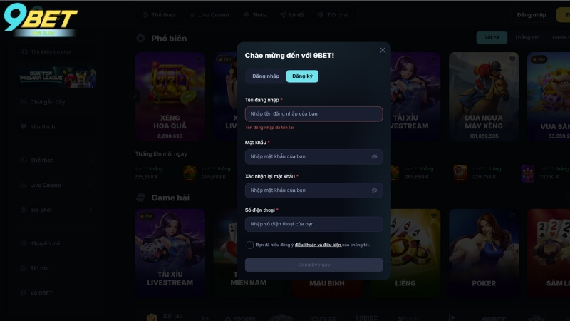 Một số điều kiện cơ bản để đăng ký 9Bet thành công