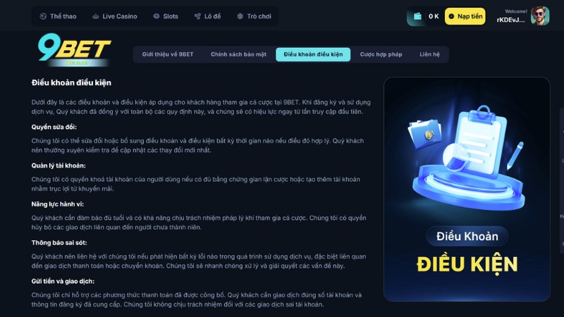 Giới thiệu các quy định cốt lõi trong điều khoản sử dụng 9bet