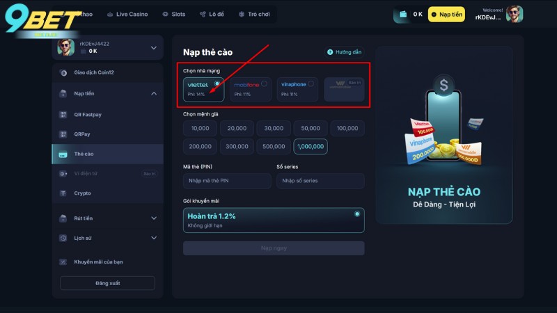 Lý do vì sao 9Bet áp dụng phí giao dịch với thẻ cào?
